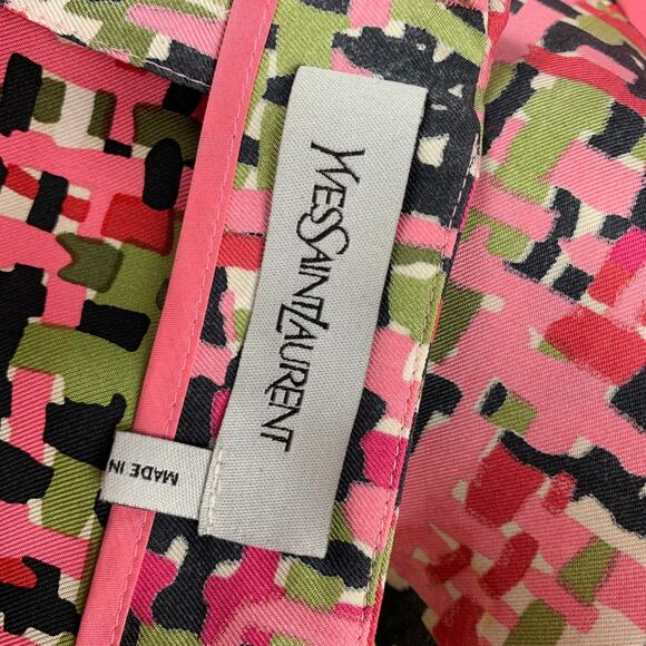 YVES SAINT LAURENT Size S Pink Green Black Abstract Short Sleeve Dress - Picture 5 of 6